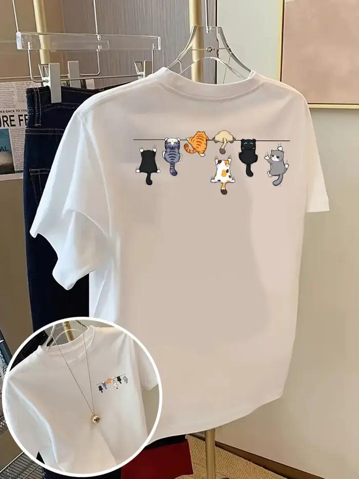 T-shirts imprimés chats de dessins animés pour femmes