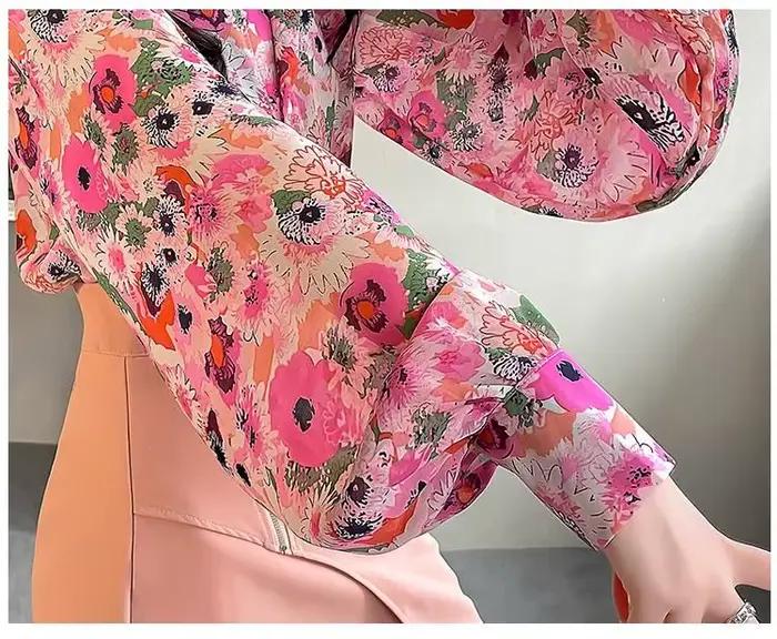 Chemise en mousseline de soie rose pour femme