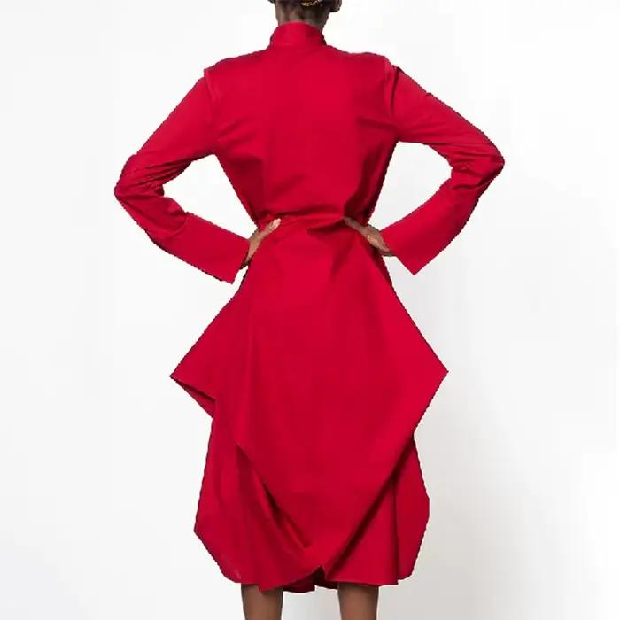Robe mi-longue rouge à volants asymétriques pour femmes