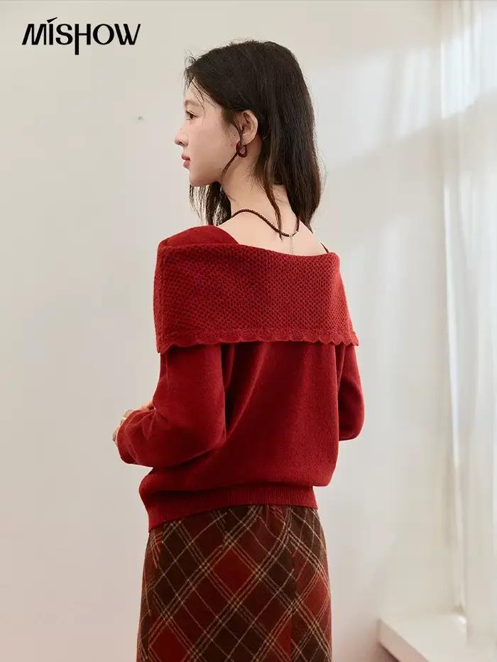 MISHOW nouvel an noël femmes pull rouge 2025 automne hiver doux élégant chandails 3D fleur alpaga tricoté hauts MXE94Z2889