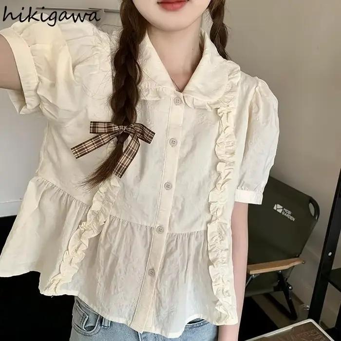2025 Blusas Mujer De Moda Chemisier doux pour les garçons col claudine volants chemises amples japonais Vintage Chic été hauts 27p219