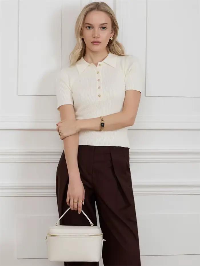 Pull TOSSY en polyester décontracté pour femmes printemps été 2025 haut court à manches courtes occasions spéciales