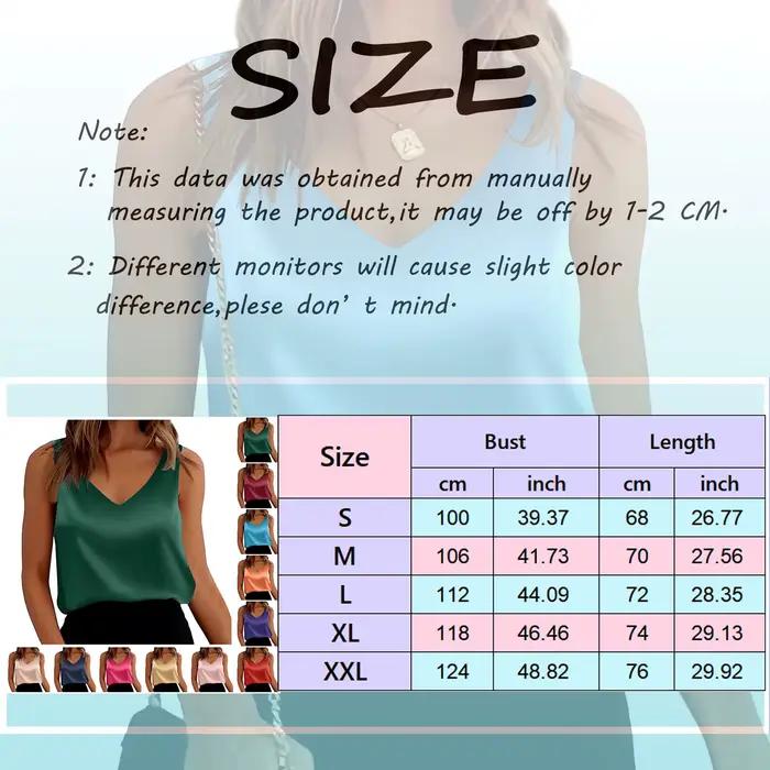 Haut en satin soyeux pour femme, décontracté, col en V, ample, sans manches, couleur unie, pour le bureau et les soirées détentes
