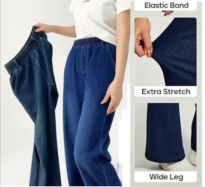 Jean à jambes larges femme taille haute tirer sur Baggy extensible