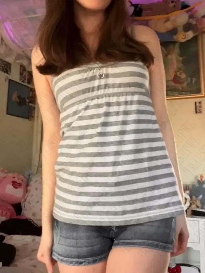 Bretelles pour femmes motif à rayures décontracté Y2K rétro Harajuku mode nouvelle rue punk doux hip hop mignon hottie bébé crop hauts emo