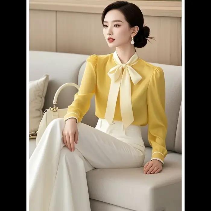 Chemise jaune à manches longues pour femmes