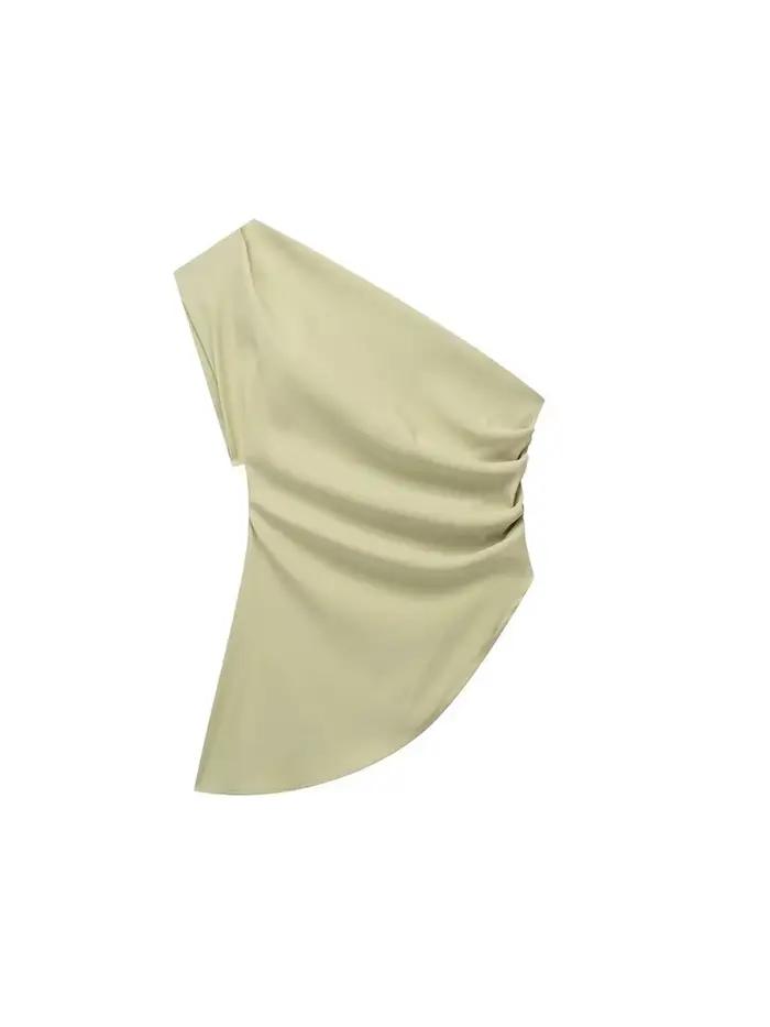 T-shirt asymétrique femme sexy et club drap fin ajustement parfait couleurs kaki blanc vert tailles xs s m l été 2024