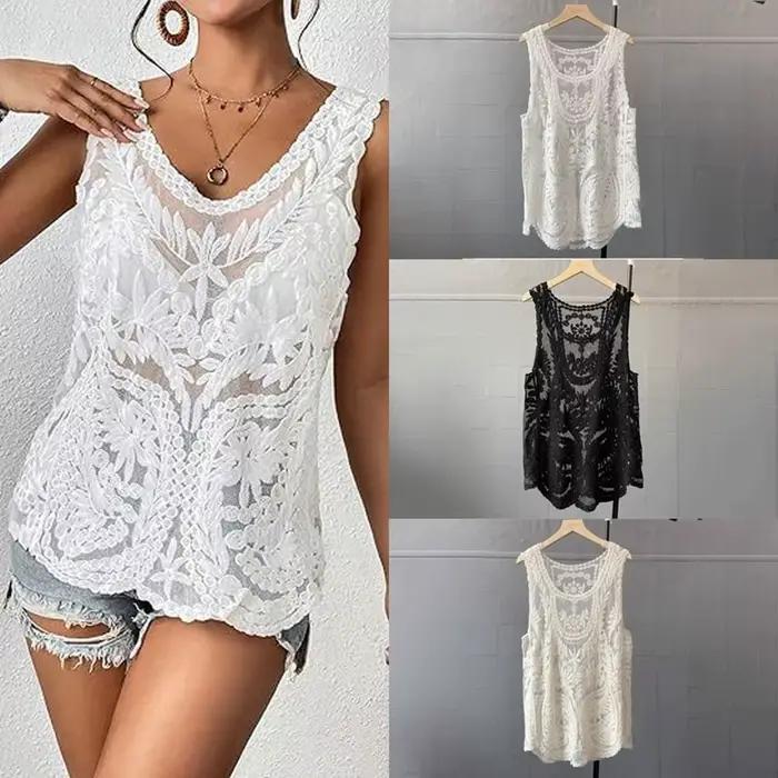 Chemise en crochet floral amissié pour femme