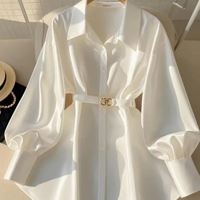 Blouse Décontractée Polyester Beige Femmes Style Mature Lâche Ajustement Haut de Gamme Soirée Officielle