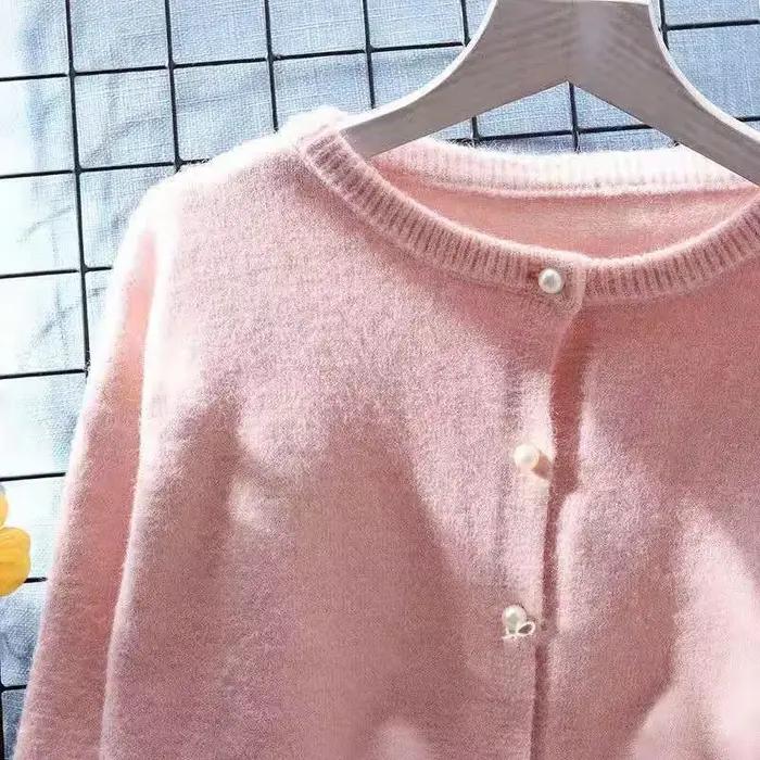Cardigan court à col rond pour femme tricoté en polyester et coton ample décontracté printemps automne ocassions spéciales