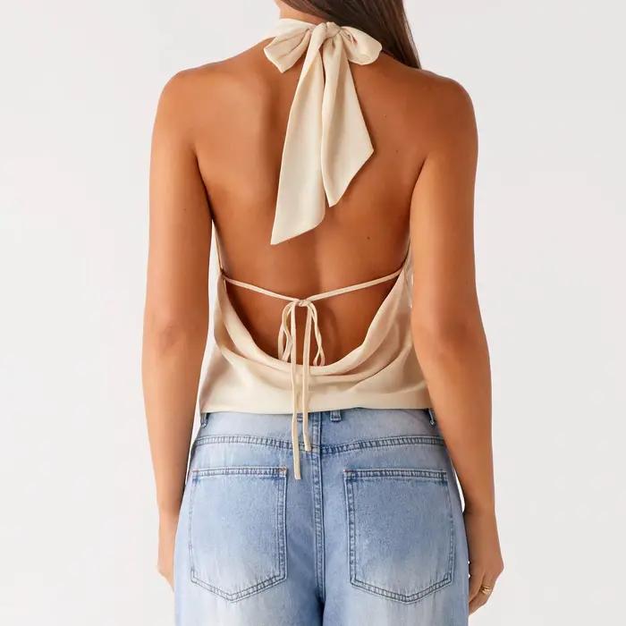 Débardeur pour femmes été y2k Coquette licou culture hauts col en v profond plissé sans manches Cami gilets chemises fête nuit Streetwear
