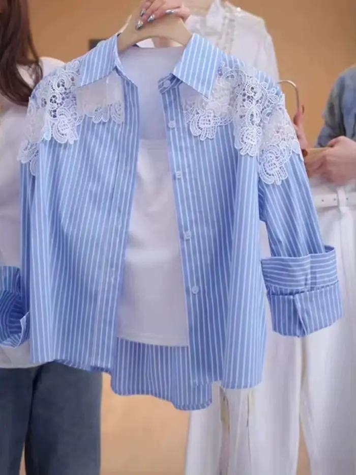 Chemise rayée à col Polo pour femmes