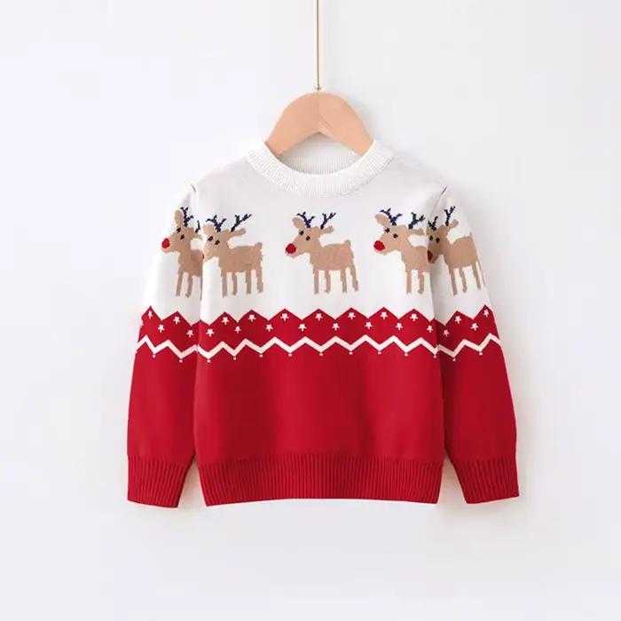Pull de Noël Wapiti imprimé en coton et polyester pour enfants et adultes, ensemble familial assorti pour les occasions spéciales