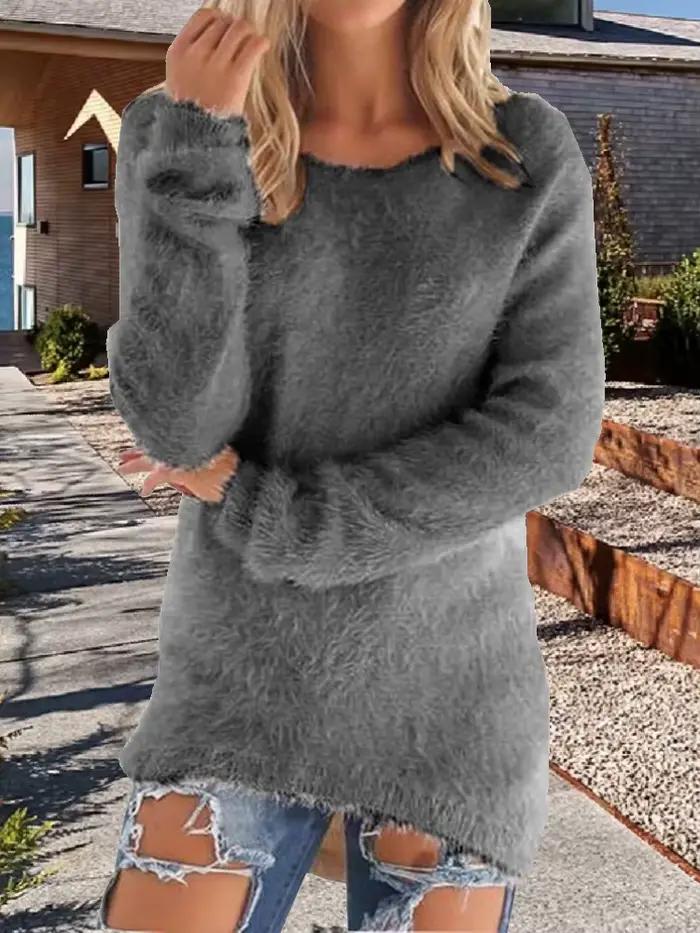 Chandail pour femmes décontracté en polyester coupe ample col rond confortable pour automne hiver occassions spéciales