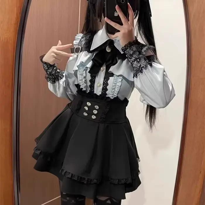 Ensemble deux pièces Yami Kawaii – Chemisier en dentelle et mini jupe