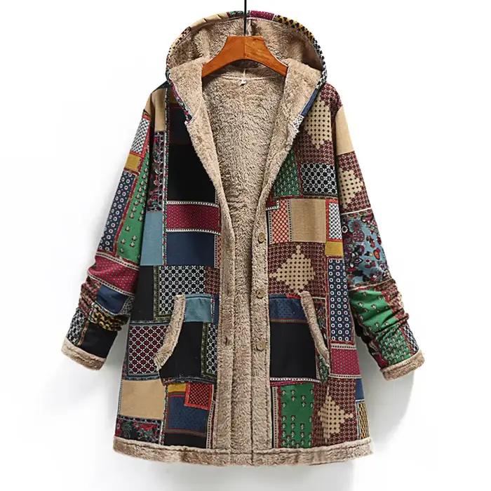 Sweat-shirt à capuche en coton et lin imprimé pour femme, veste chaude en peluche, style américain rétro, hiver 2023