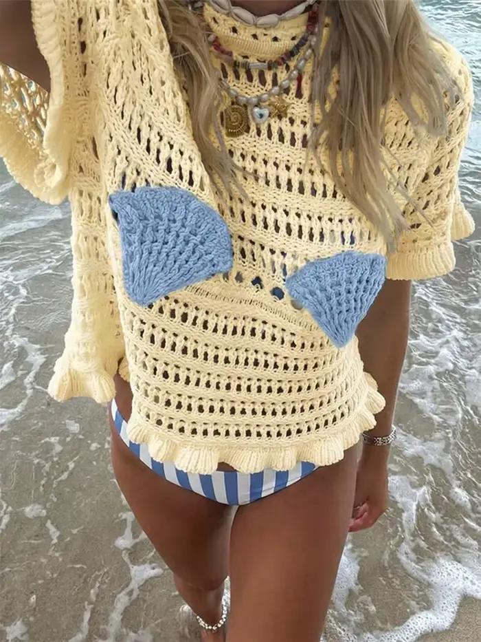 Blouse Femme en Crochet Coquillage pour Vacances d'Été