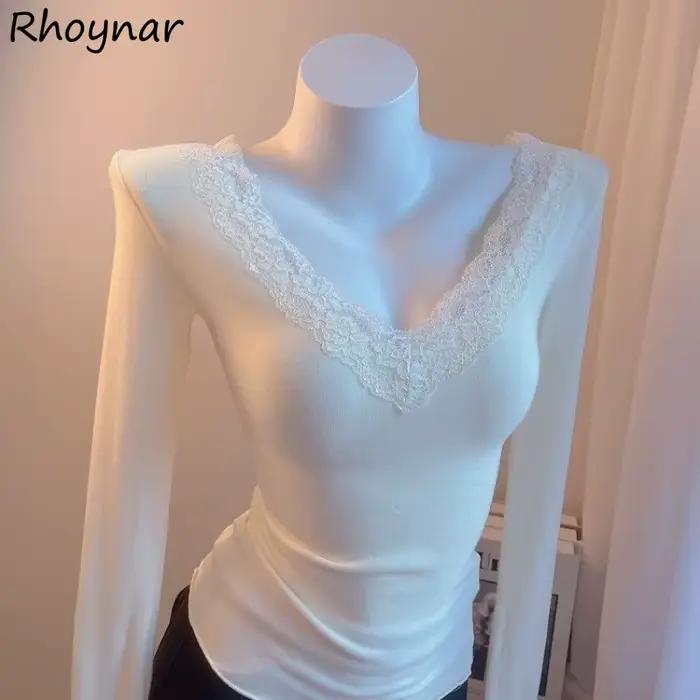 T-shirt en dentelle blanche pour femme style français élégant et décontracté manches longues occasionnels spéciaux