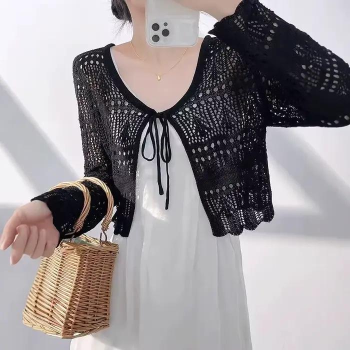 Cardigan en tricot crocheté pour femme