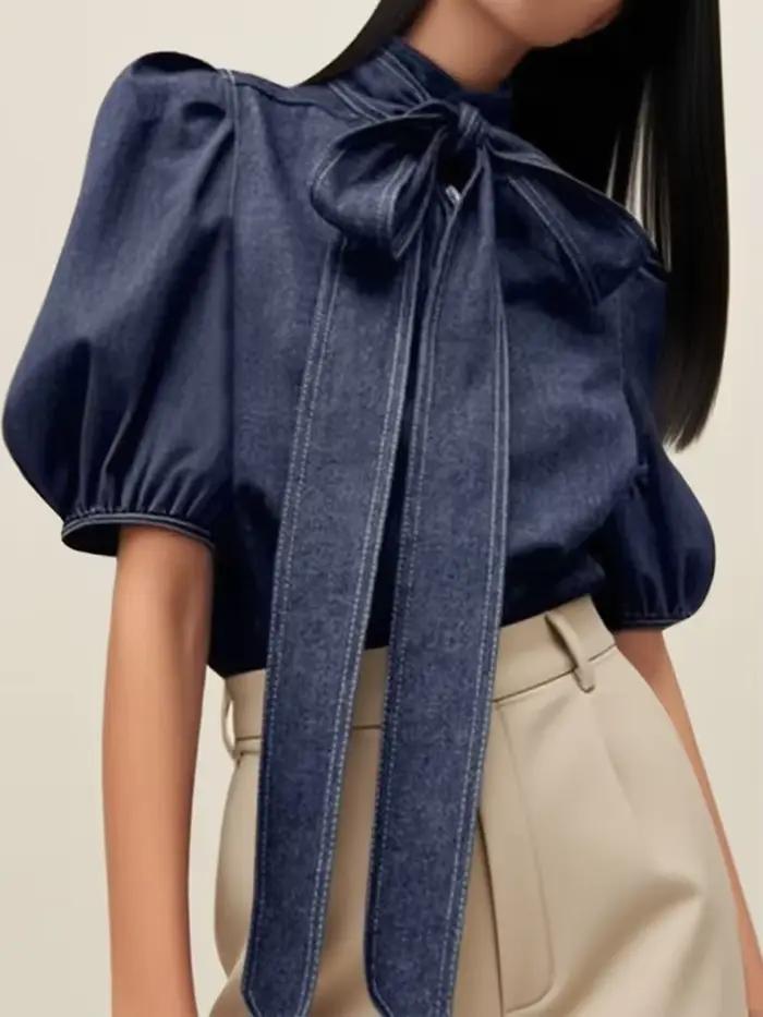 Chemises en Denim doux bleu pour femmes