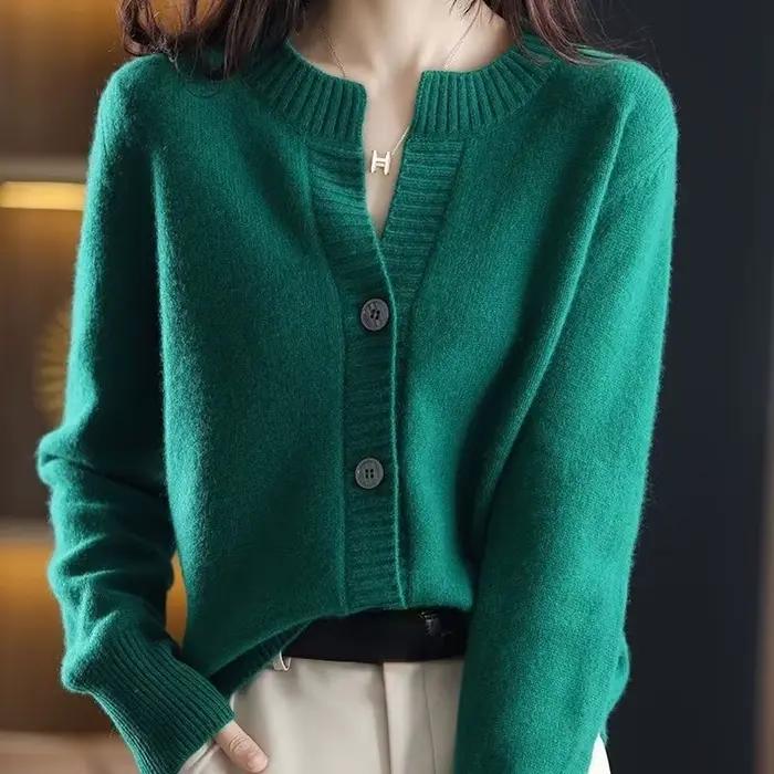 Cardigan Femme Tricoté Hiver Coupe Ample Style Bureau Dame Haute Qualité Polyester Acétate Occasions Spéciales Garde-Robe Élégante