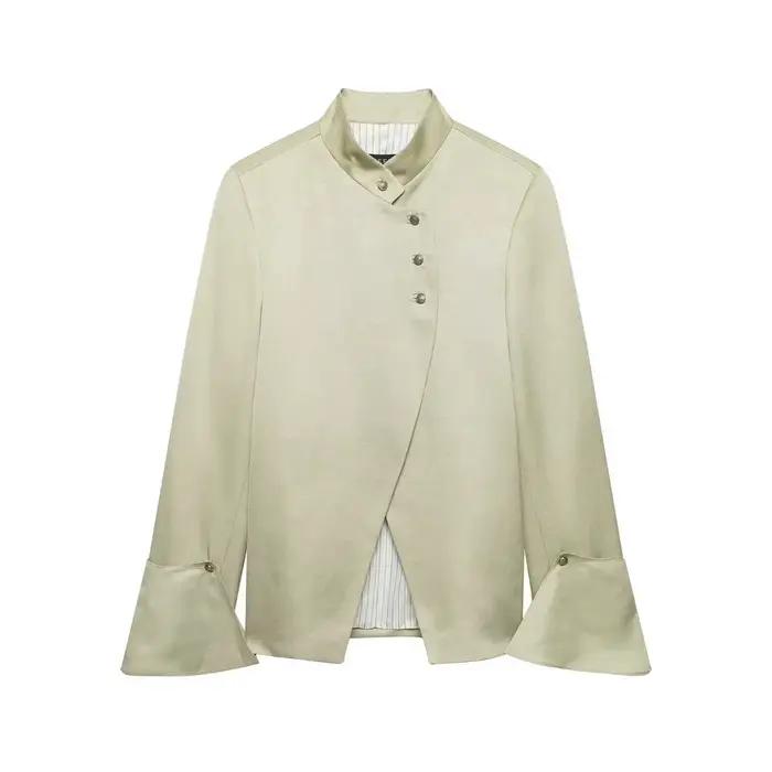 HH Veste Blazer Femme Élégante Décontractée Urbaine Unie Printemps Manches Longues Laminée Décorativ