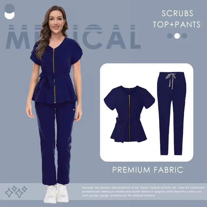 Uniforme tunique multicolore, vêtements de travail de beauté, hauts à manches courtes + pantalons dr