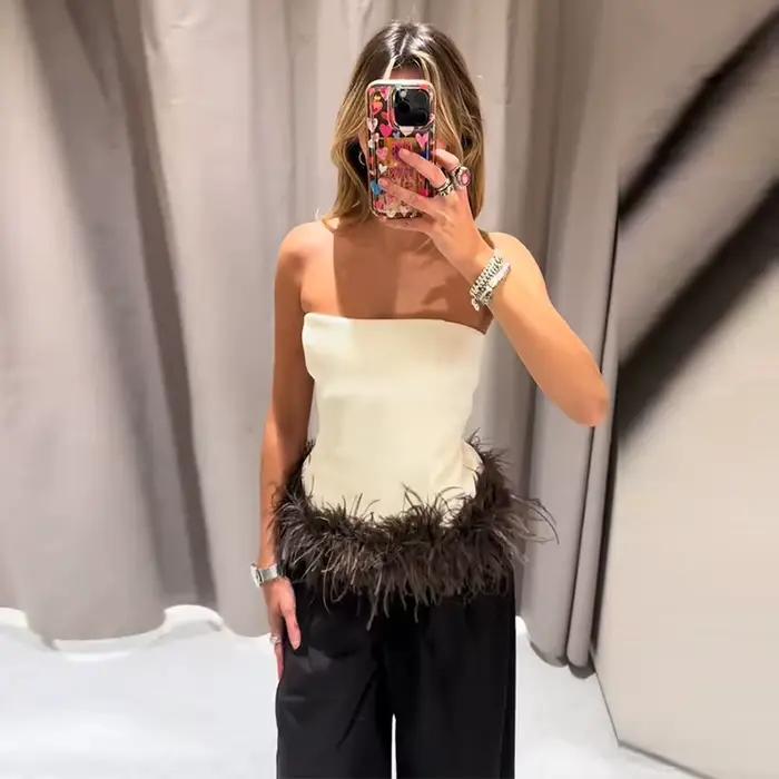 Sexy gland haut à licou femmes mode sans manches dos nu Camisole solide Long gilet femme 2025 hiver