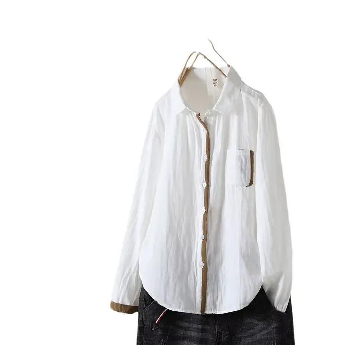 Chemises assorties en coton pour femmes, haut à col à revers, manches longues, chemisiers basiques,