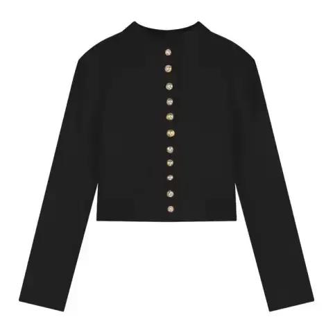 Cardigan court en maille noire pour femme, coupe ajustée, manches longues, style automne, haut de ga