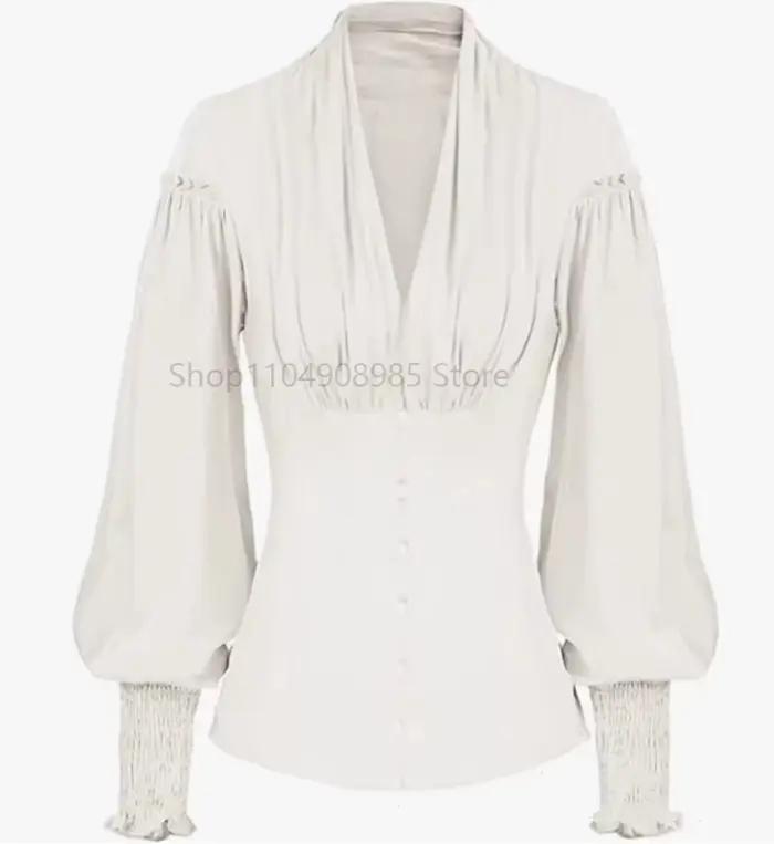 Femmes Renaissance chemise à manches longues col en v hauts victorien Vintage Blouse élégant travail