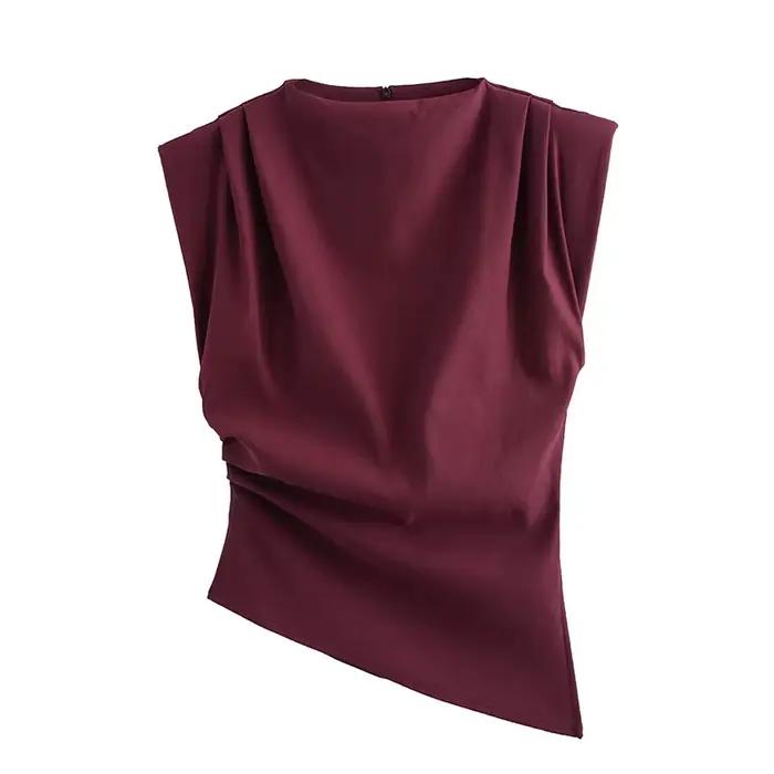Haut sans manches à volants, nouvelle mode européenne et américaine, décoration Simple à volants, ha