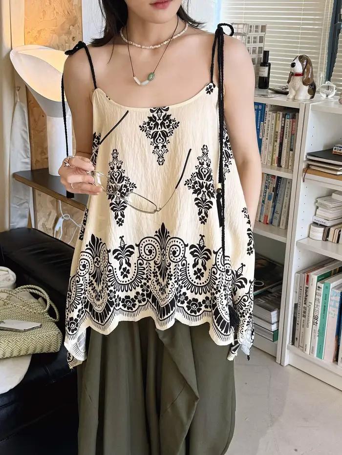 Nouvelle collection été : Haut de vacances pour femme style bohème français, imprimé double face, av