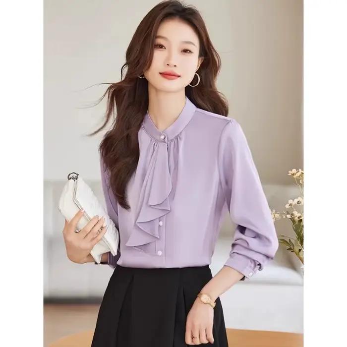 Chemise Streamer française élégante à manches longues, haut en mousseline de soie avec tempérament,