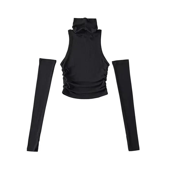 Femme vêtements automne 2025 débardeur manches couverture sans manches plis latéraux col roulé T-shi