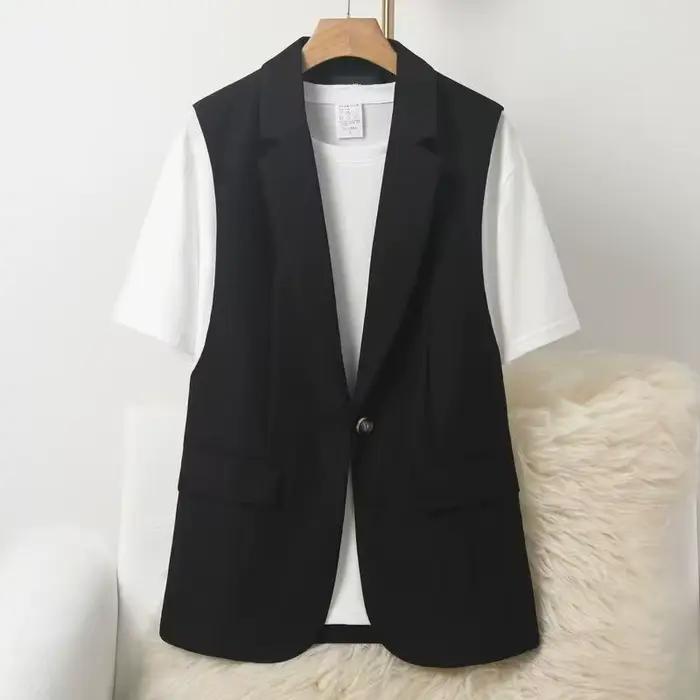 Gilet de costume noir sans manches pour femme, coupe ajustée, nouvelle collection printemps-automne,