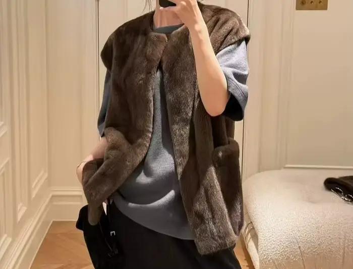 Gilet en fourrure 2026, respectueux de l'environnement, manteau d'automne et d'hiver, nouveau gilet,
