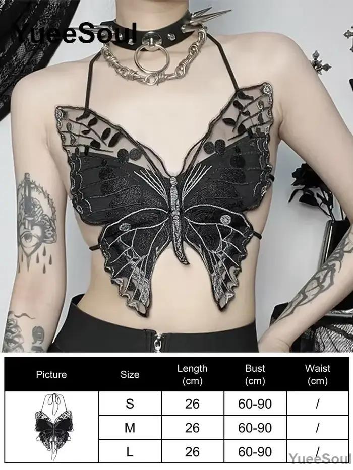 Haut court gothique en dentelle et maille, noir, Sexy, bretelles Spaghetti, Corset, Punk Grunge, noy