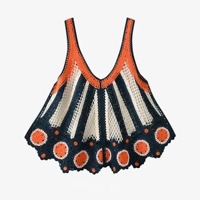 Débardeur brodé au Crochet pour femmes, camisole en tricot Pointelle ajouré transparent, tenue bohèm