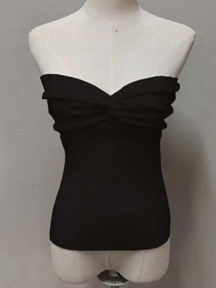 Corset sans bretelles en tube tricoté pour femme, haut court décontracté, bustier basique, dos nu, s