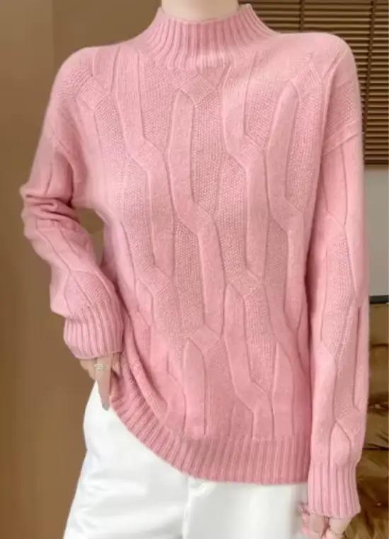 Pull en laine mérinos, nouvelle mode automne/hiver, couleur unie, manches longues, haut chaud, 100%