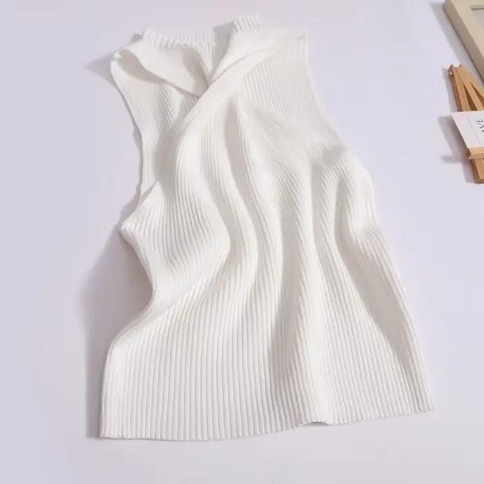 Haut court torsadé en tricot à col montant, sans manches, col haut, débardeur et Camis Y2K pour femm