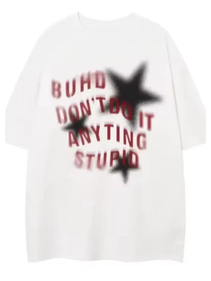 T-shirt pour femme imprimé avec des lettres en forme d'étoile, décontracté et ample, haut à manches