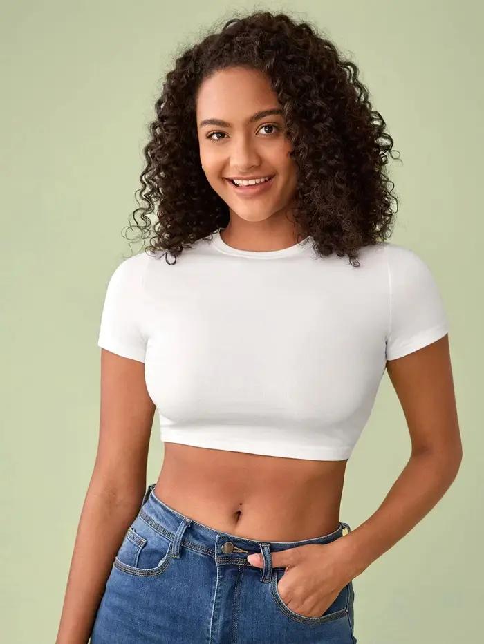 Hauts moulants T-Shirt court Sexy été femme manches courtes respirant extensible doux femmes T-Shirt