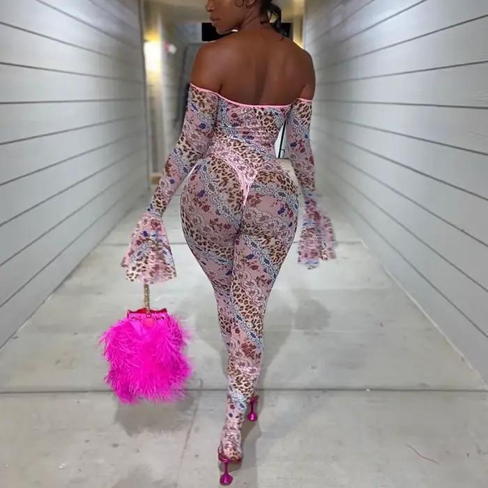 Femmes Sexy transparent Slash cou manches évasées discothèque tenues salopette 2025 Hipster taille h