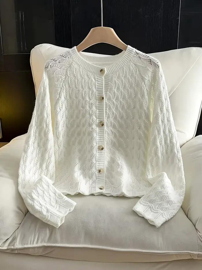 Cardigan en tricot ajouré à col rond et boutons sur le devant, manteau décontracté et élégant pour f