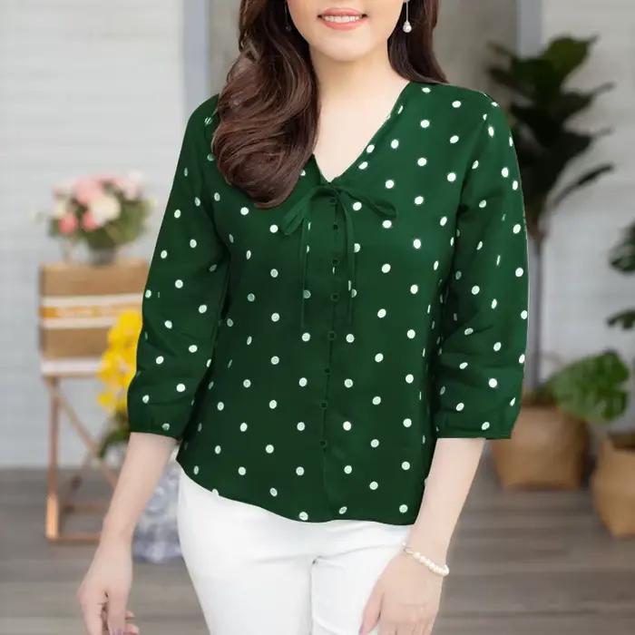 ZANZEA 2025 été à pois bohème Blouse mode 3/4 manches bouffantes chemises décontracté ample à lacets