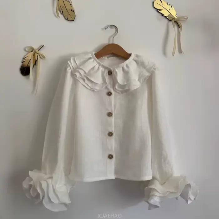 Vêtements pour adolescentes, chemisier en lin de Style français pour filles, chemise en dentelle sup