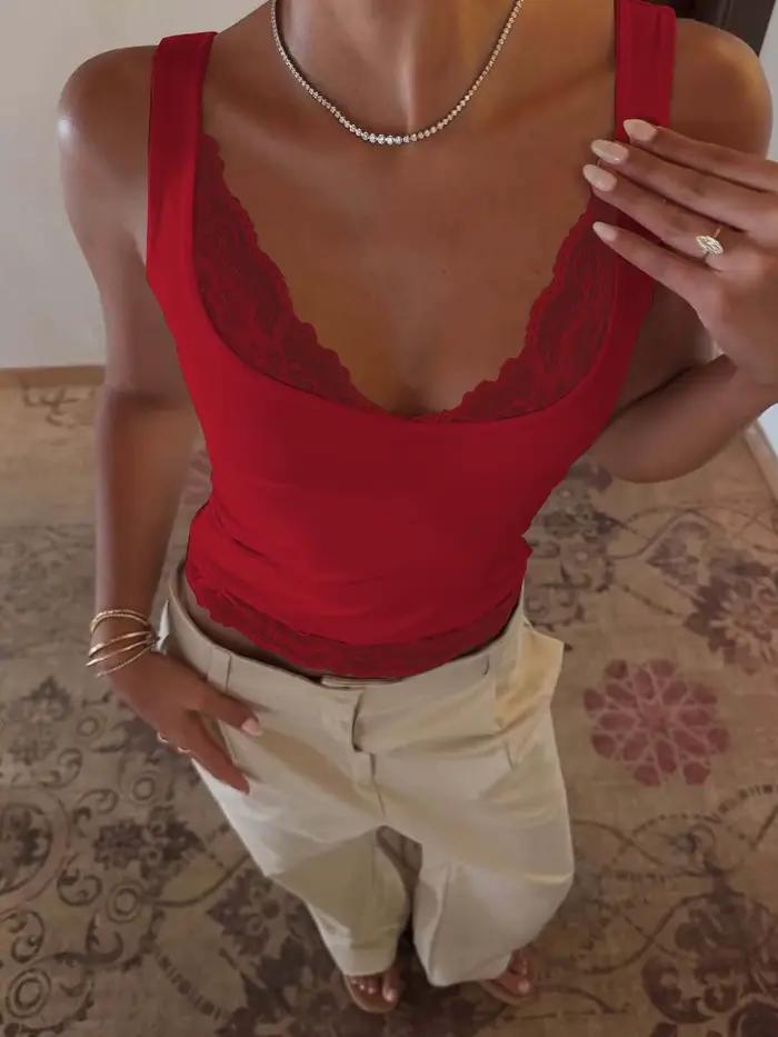 Dulzura – débardeur à col carré, dos nu, en dentelle fine, à volants, patchwork, mode féminine, Sexy
