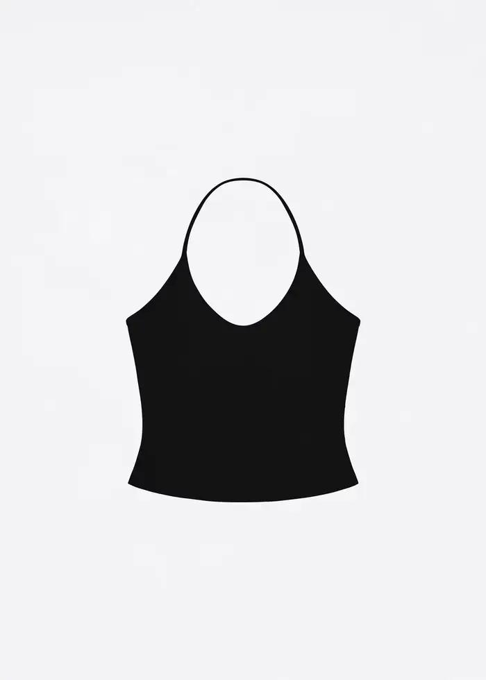 Débardeur avec sangle de cou gris argile, haut court de style basique